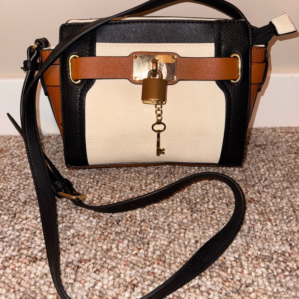 Black and Cream Leather Crossbody Bag